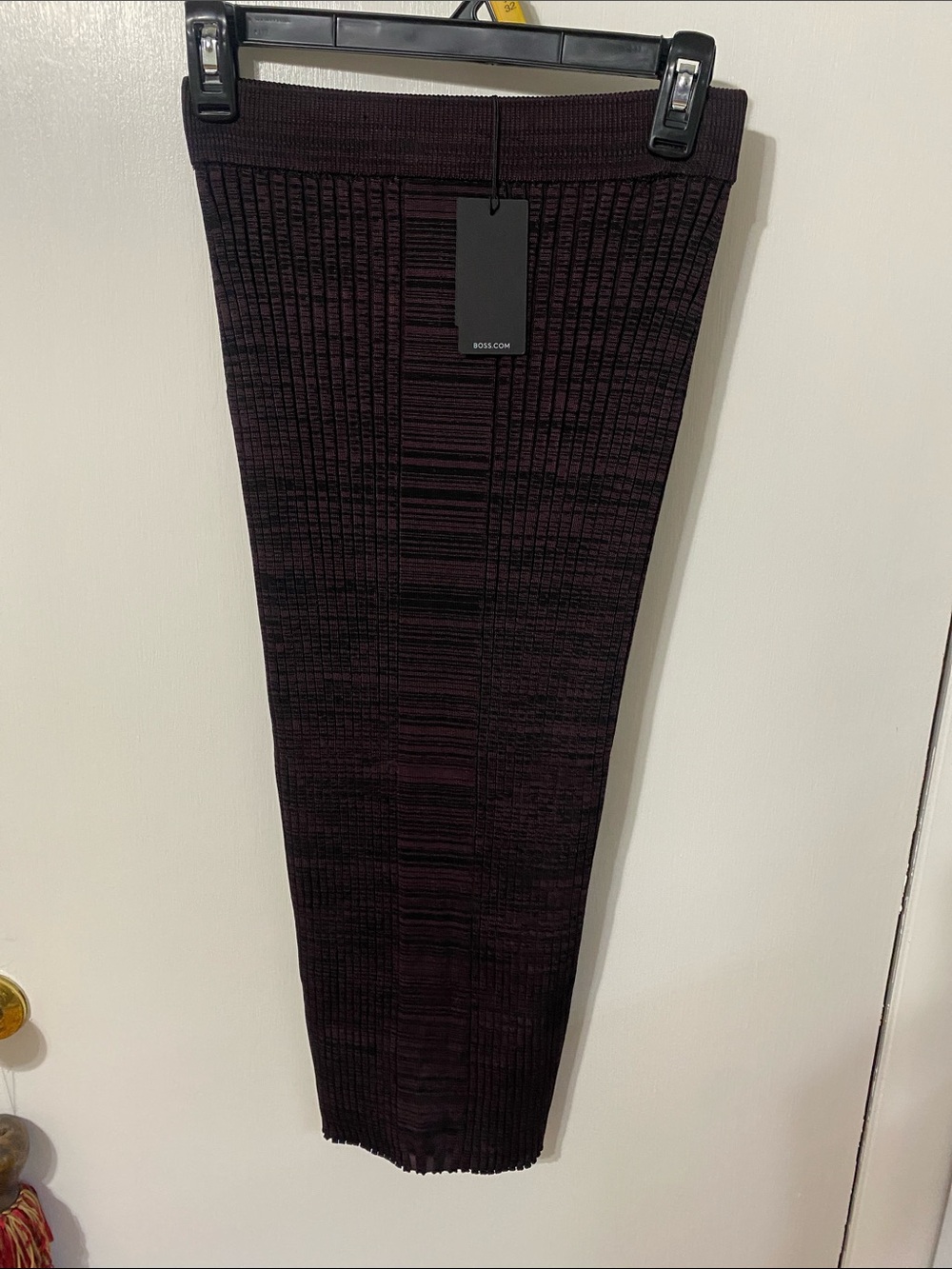 BOSS Ribbed Midi Skirt in Plum